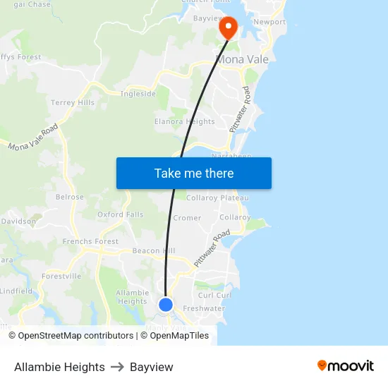 Allambie Heights to Bayview map