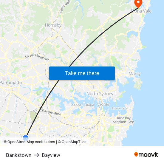 Bankstown to Bayview map