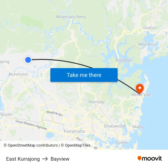 East Kurrajong to Bayview map