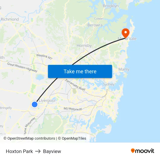Hoxton Park to Bayview map