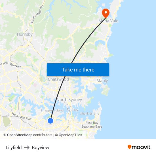 Lilyfield to Bayview map