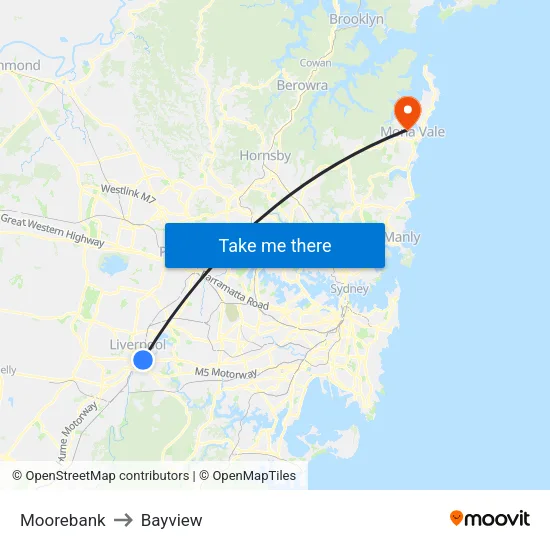 Moorebank to Bayview map