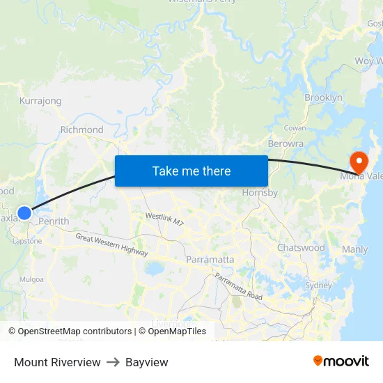Mount Riverview to Bayview map