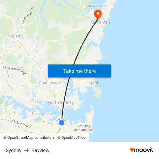 Sydney to Bayview map