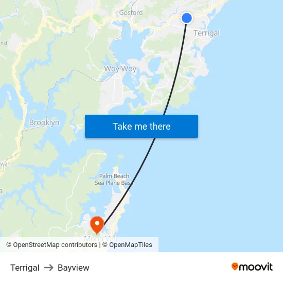 Terrigal to Bayview map