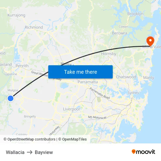 Wallacia to Bayview map