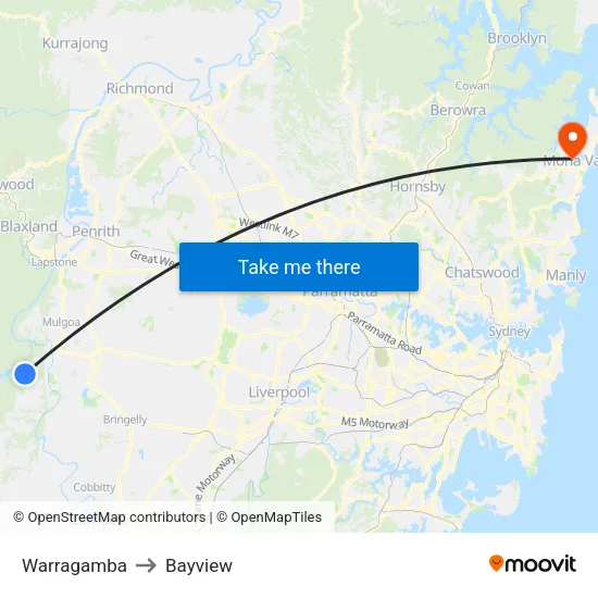 Warragamba to Bayview map