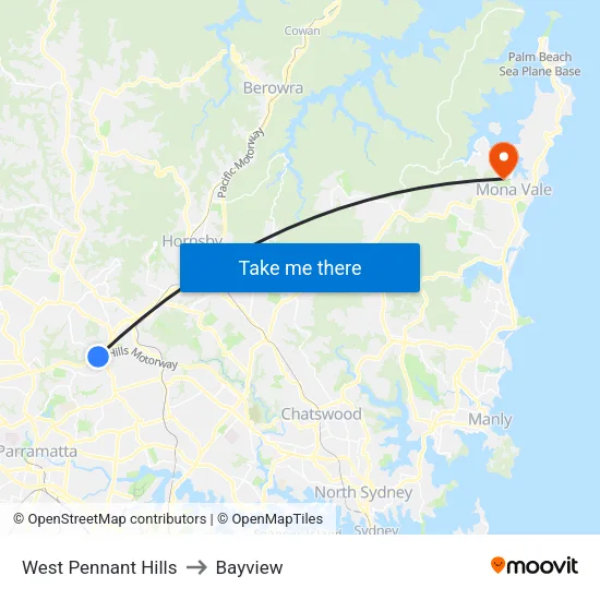 West Pennant Hills to Bayview map