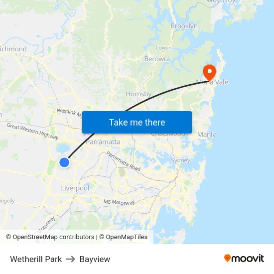Wetherill Park to Bayview map