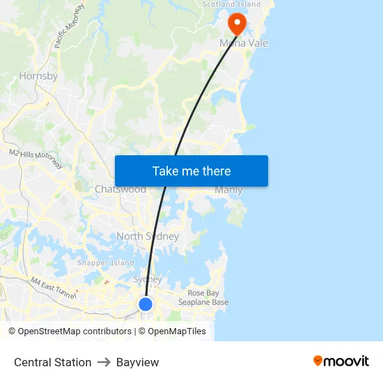 Central Station to Bayview map