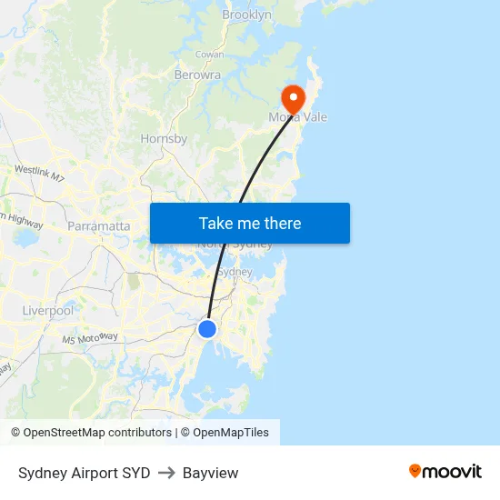 Sydney Airport SYD to Bayview map