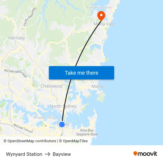 Wynyard Station to Bayview map