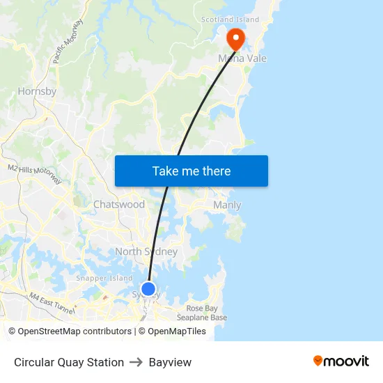 Circular Quay Station to Bayview map