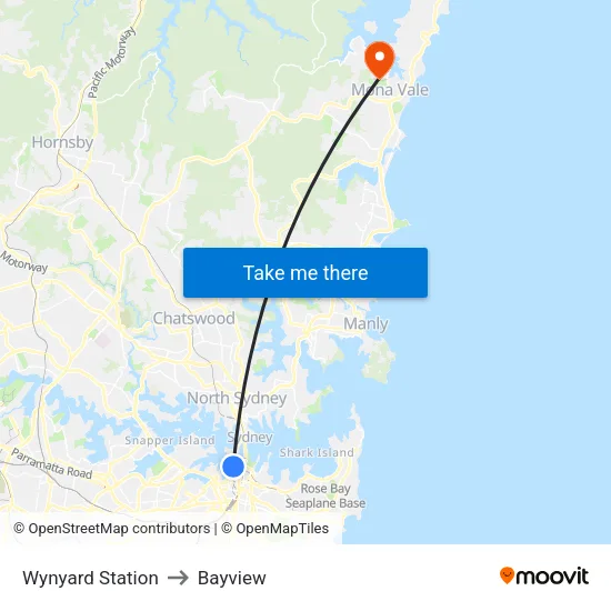 Wynyard Station to Bayview map