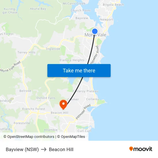 Bayview (NSW) to Beacon Hill map