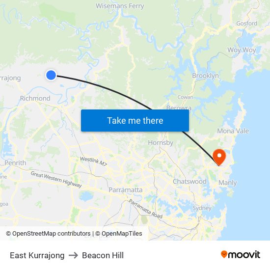 East Kurrajong to Beacon Hill map