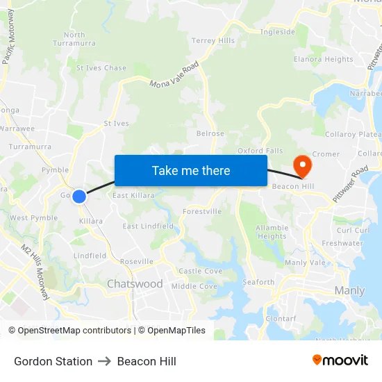 Gordon Station to Beacon Hill map