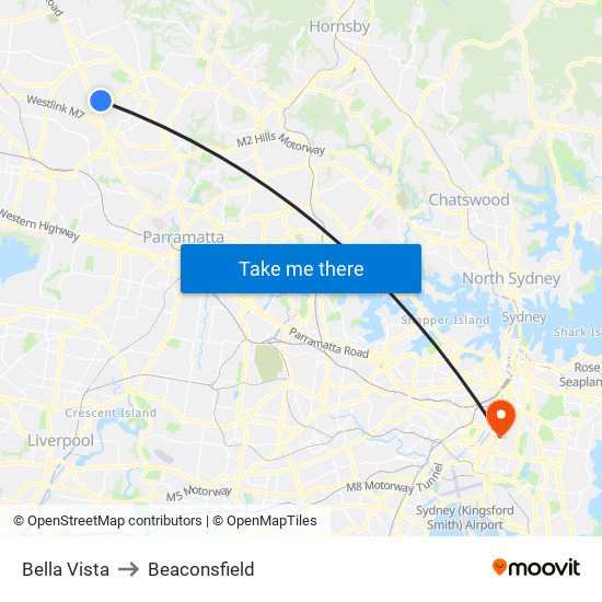 Bella Vista to Beaconsfield map