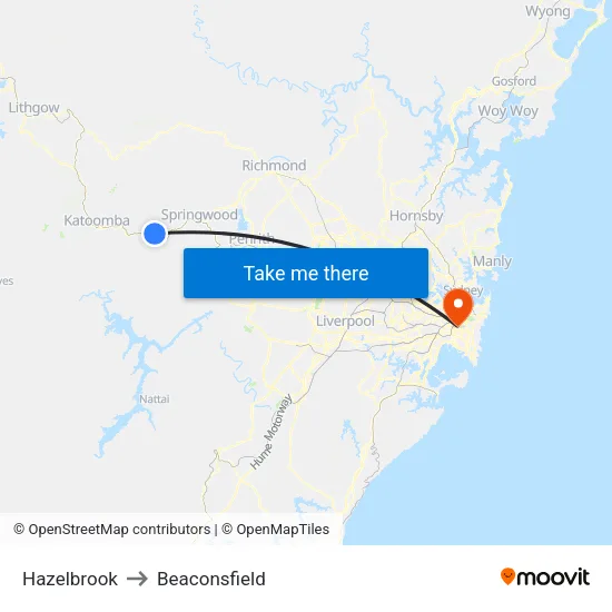 Hazelbrook to Beaconsfield map