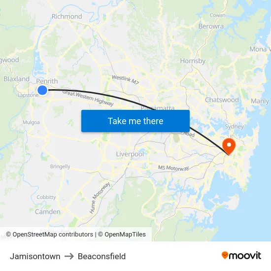 Jamisontown to Beaconsfield map