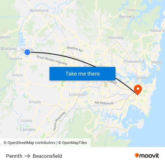 Penrith to Beaconsfield map