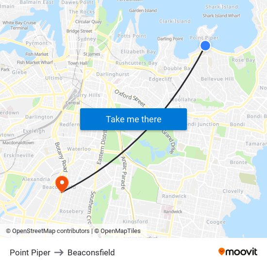 Point Piper to Beaconsfield map