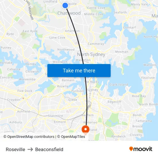 Roseville to Beaconsfield map