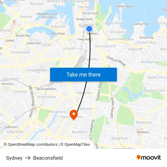 Sydney to Beaconsfield map