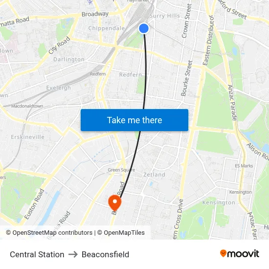 Central Station to Beaconsfield map