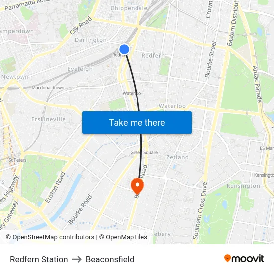 Redfern Station to Beaconsfield map