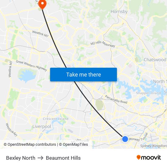 Bexley North to Beaumont Hills map