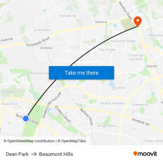 Dean Park to Beaumont Hills map