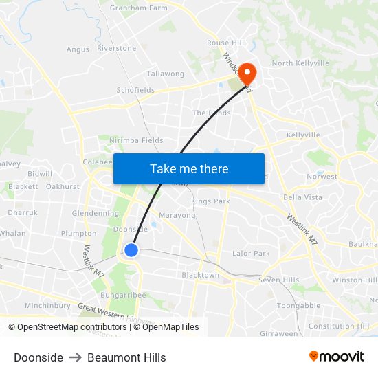 Doonside to Beaumont Hills map