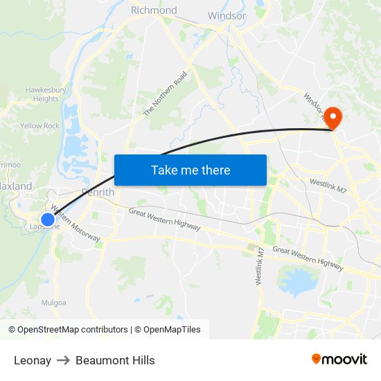 Leonay to Beaumont Hills map