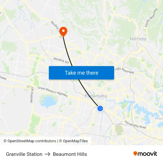Granville Station to Beaumont Hills map