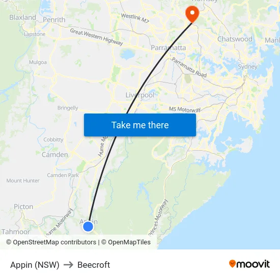 Appin (NSW) to Beecroft map