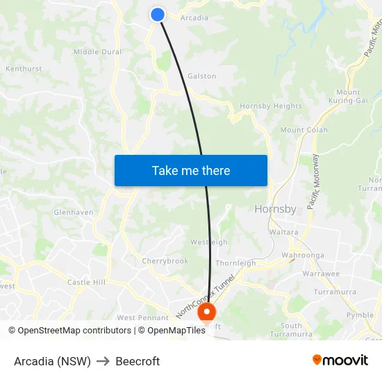 Arcadia (NSW) to Beecroft map