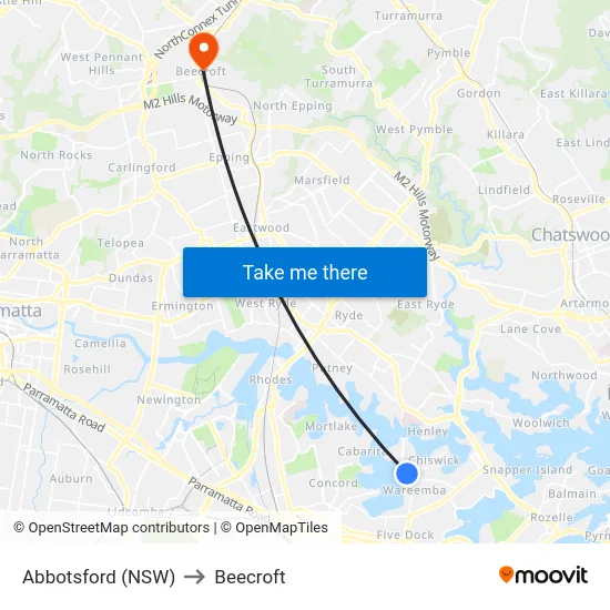 Abbotsford (NSW) to Beecroft map