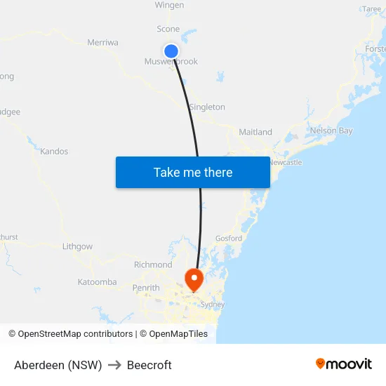 Aberdeen (NSW) to Beecroft map