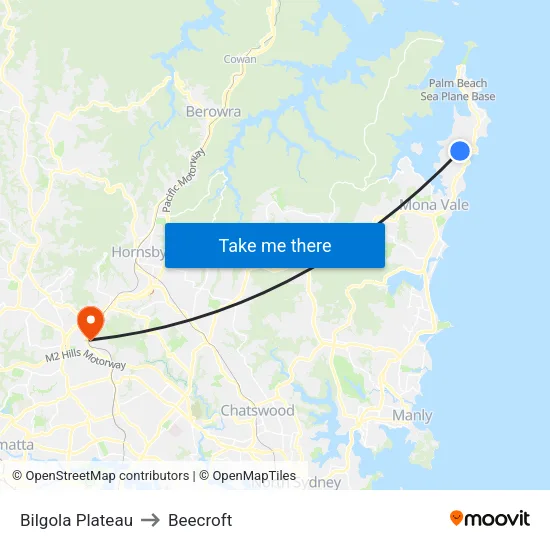 Bilgola Plateau to Beecroft map