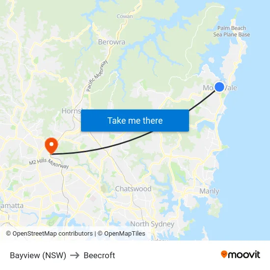 Bayview (NSW) to Beecroft map