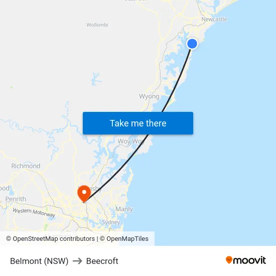 Belmont (NSW) to Beecroft map