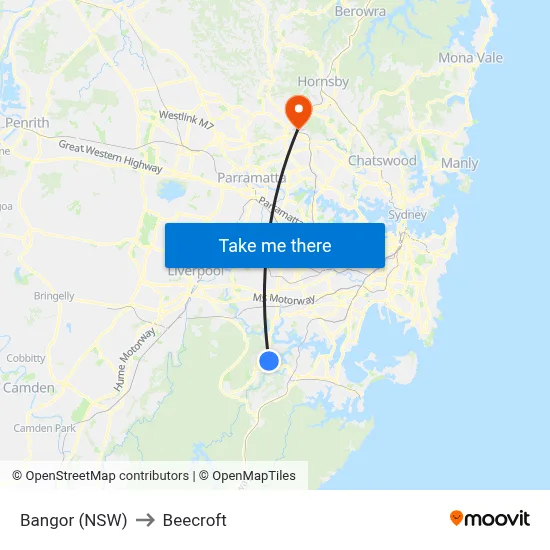 Bangor (NSW) to Beecroft map