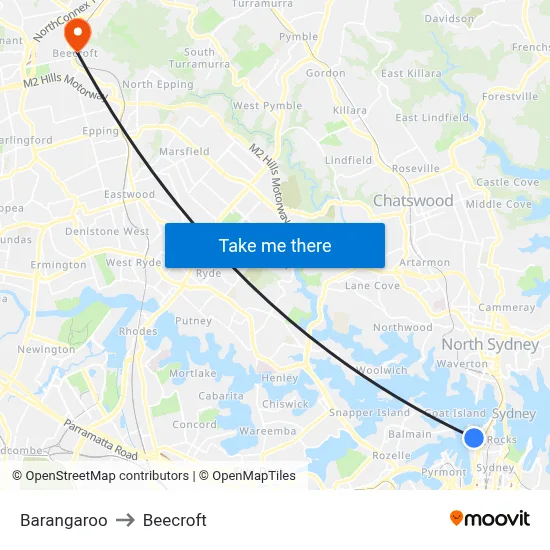 Barangaroo to Beecroft map
