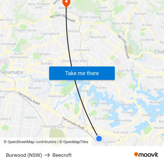 Burwood (NSW) to Beecroft map