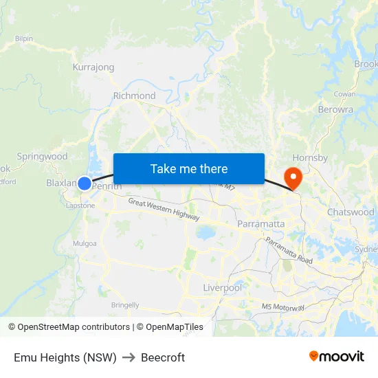Emu Heights (NSW) to Beecroft map