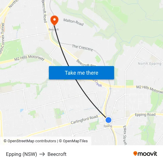 Epping (NSW) to Beecroft map