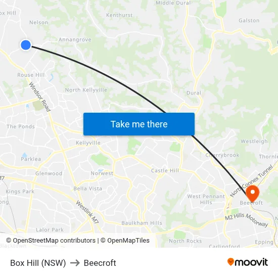 Box Hill (NSW) to Beecroft map