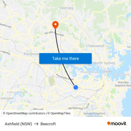 Ashfield (NSW) to Beecroft map