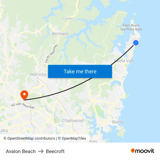 Avalon Beach to Beecroft map